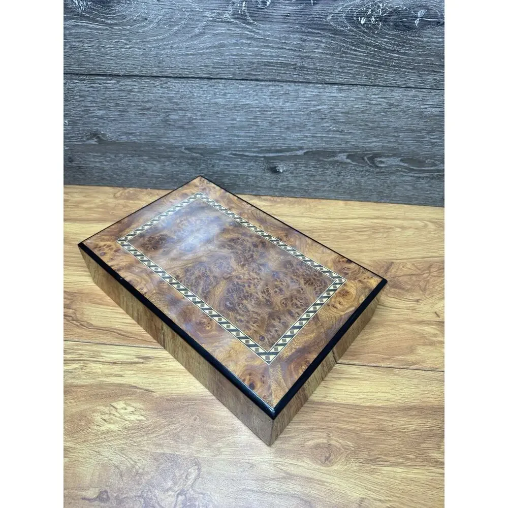 Gentili Italy Burl Wood Jewelry Box Vintage Valet Keepsake Case Ring Storage